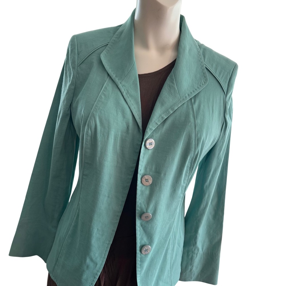 Anne Klein New York Women Sea Glass Green Pick Stitch Blazer Jacket Size S NEW